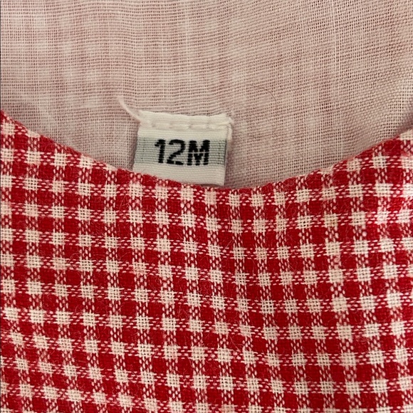 Red Gingham Baby Romper with Mickey Mouse Smock Design - Picture 2 of 3